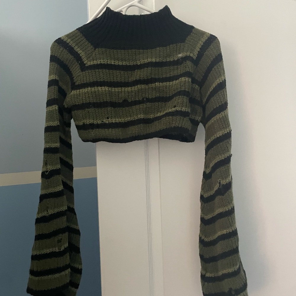 SHEIN Black and Olive Striped Sweater